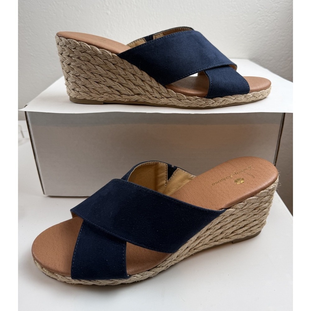 Tommy Bahama Stacey Navy Blue Suede Espadrille Wedge Sandal Sz 9.5M Boho Coastal